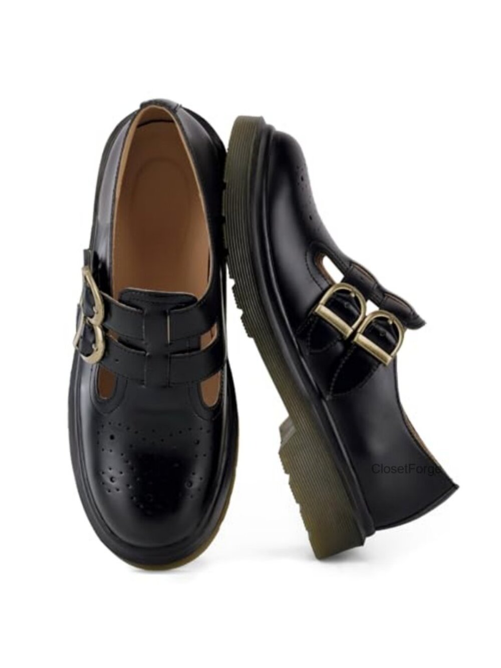 Chunky Platform Mary Janes Faux Leather T-Strap Buckle Shoes